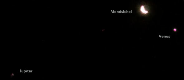 Handyfoto von Mond, Venus und Jupiter, (c) Daniel Bockshecker