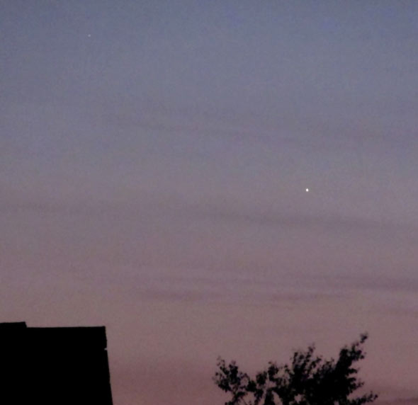Venus (rechts unten) und Merkur (oben links) am irdischen Abendhimmel, (c) Markus Heber