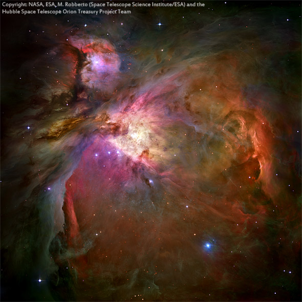 Orion Nebula, M42, M43 Copyright: NASA, ESA, M. Robberto (Space Telescope Science Institute/ESA) and the Hubble Space Telescope Orion Treasury Project Team